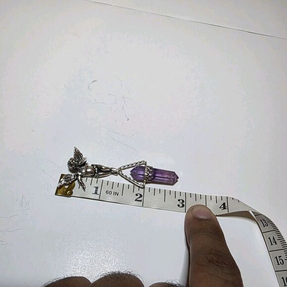 TJF 925 STERLING SILVER CHERUB GUARDIAN ANGEL WITH NATURAL AMETHYST PENDANT - Picture 4 of 10
